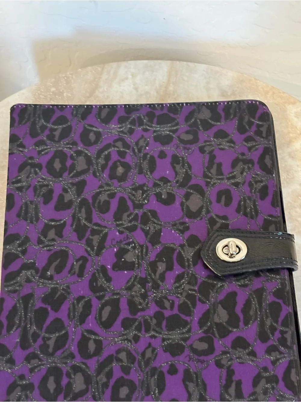 Coach Purple Leopard Print Tablet Folio Case with Turn-Lock Closure